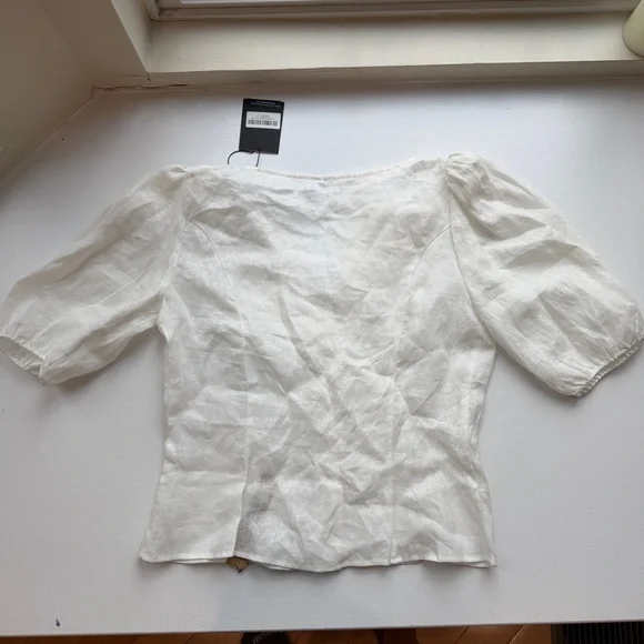 Reformation Tallulah White 100% Linen Button Up Front Top Large NWT - Picture 12 of 12